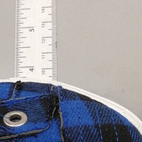 Womens Slip On Sneakers Blue Black Checked Low Top Round Toe Flat Heel 6.5‎ NEW - Picture 7 of 8